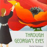 Book cover; illustration of Georgia O'Keefe painting her famous red poppies. 