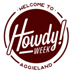 Circle-Maroon-RGB Maroon circle graphic reads Welcome to Aggieland Howdy Week!