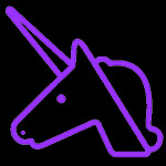Purple icon of a unicorn on a black background.
