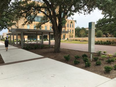 Photograph looking toward Reveille Memorial gravesite and Kyle Field