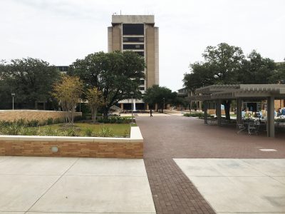 Photograph looking toward Reveille Memorial gravesite and Rudder Tower
