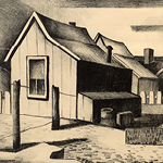 Pencil drawing of a small houses in a row.