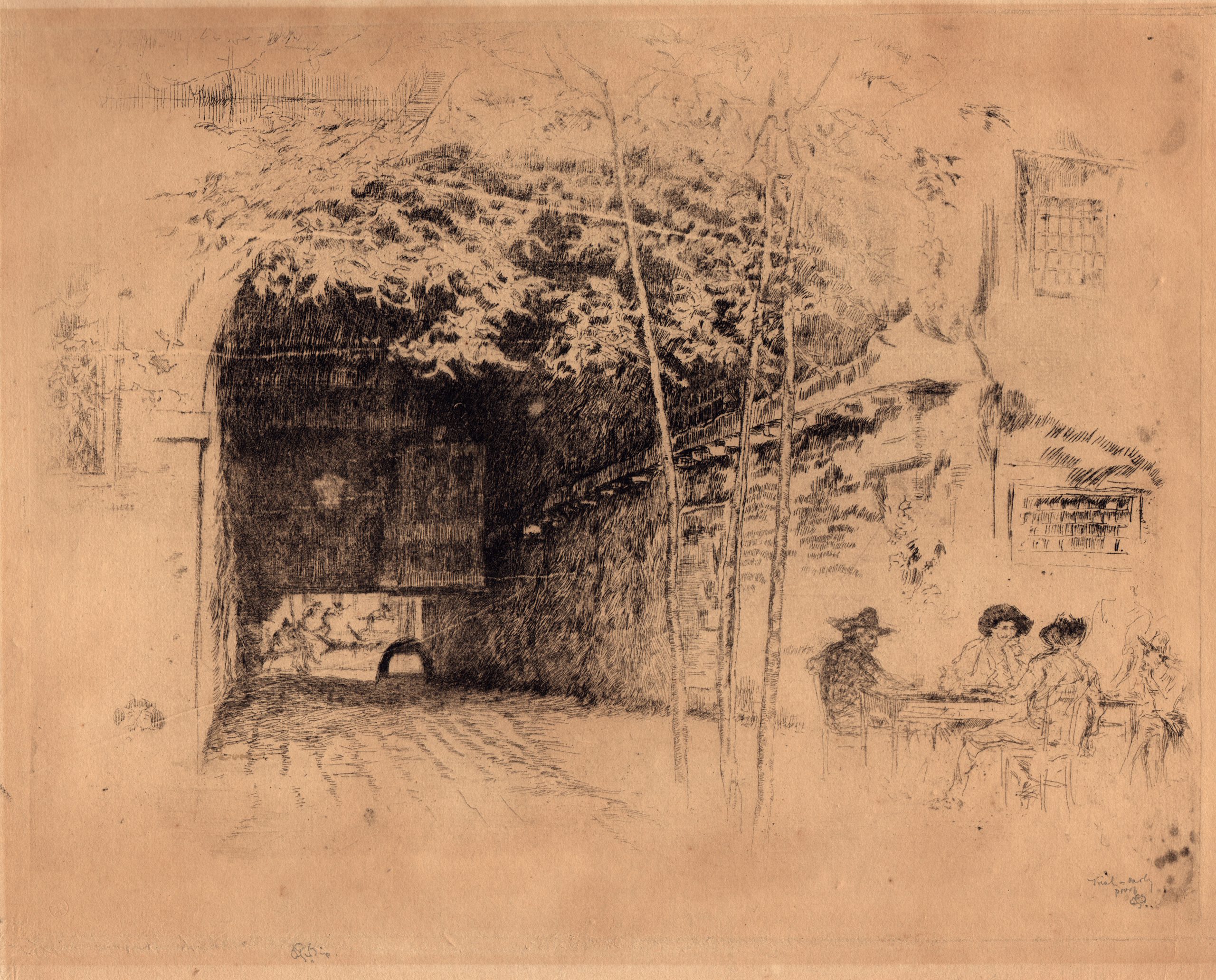 An etching and drypoint by Whistler of the traghetto in Venice. 