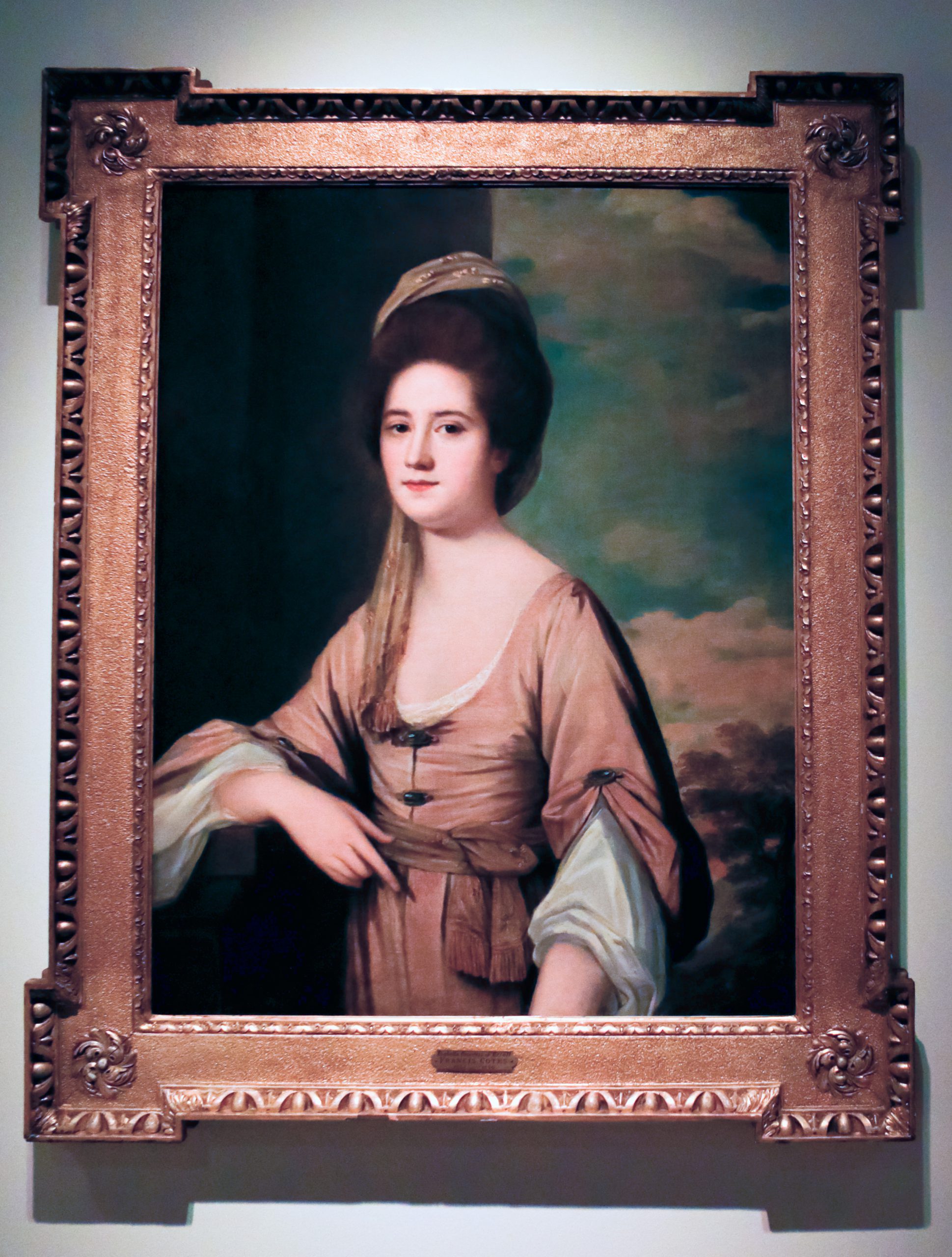 Oil painting of a woman of nobility in the 19th century. This image shows the painting as it would look under modern lighting.