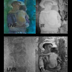 Four spectral images of a Mary Cassatt portrait of a woman holding a baby.