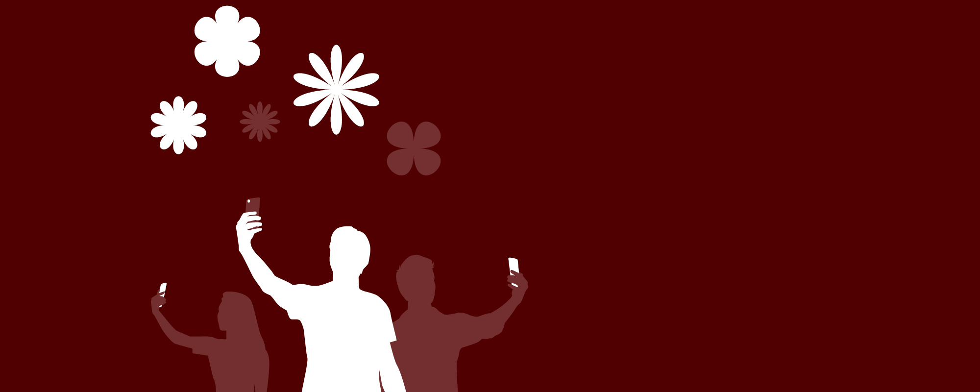 Silhouette of people holding their phones up with flower silhouettes above them.