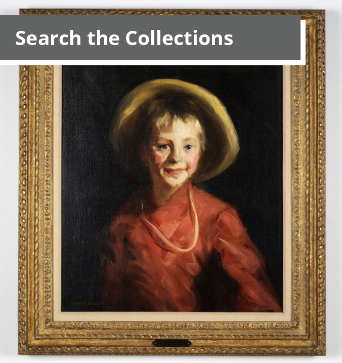 Search the Collections. Framed painting of young child in straw hat.