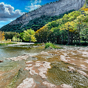 Landscape painting of the Frio River. 