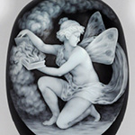 Blue and white cameo vase of Psyche opening a box of smoke