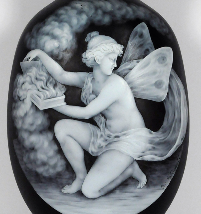 Blue and white cameo vase of Psyche opening a box of smoke